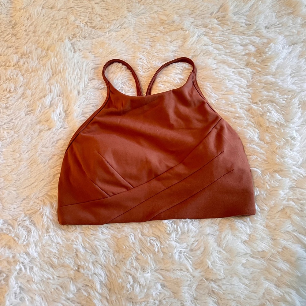 Lululemon High Neck Racerback Sports Bra Rust Terracotta Wrap Front Detail XXS